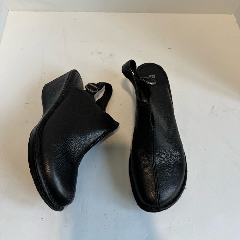Born Black Leather Wedge Clogs | Comfort Slip-On Shoes. Size 9 - Picture 3 of 15